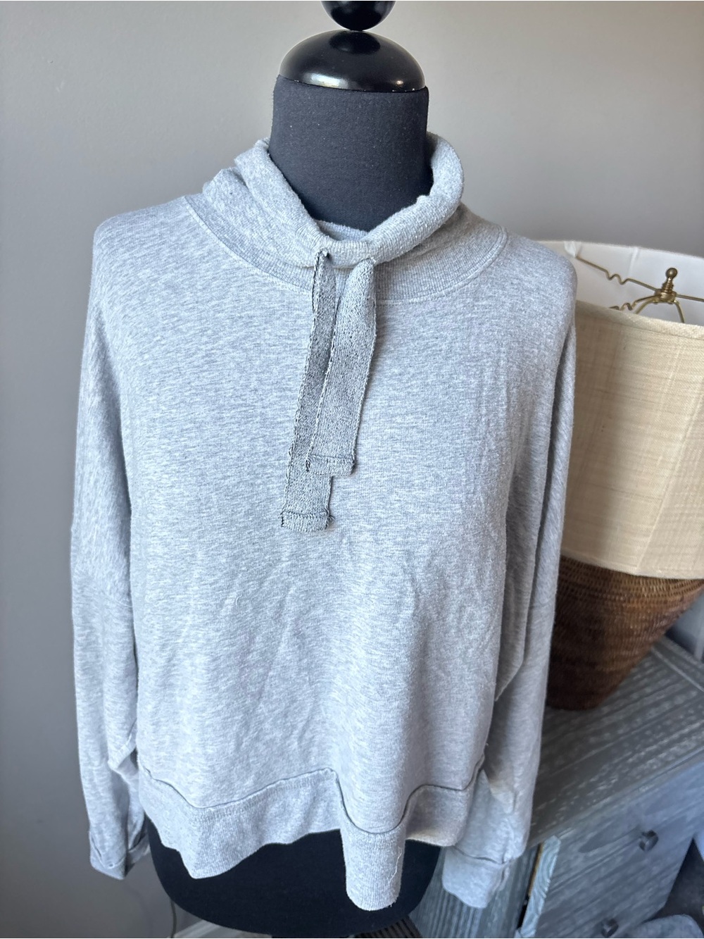 Free People Movement Light Gray women’s Pullover Drawstring Neck Sweater